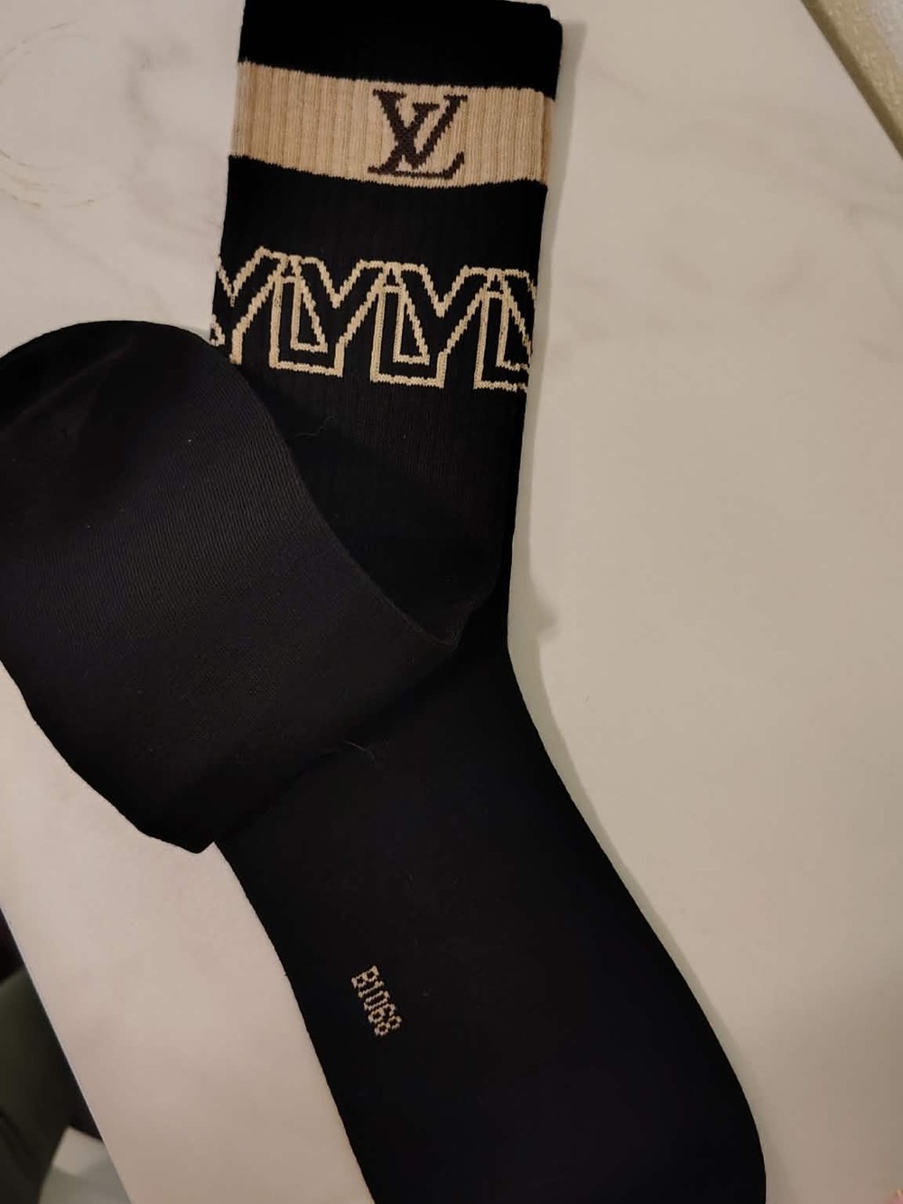 Luxury Black and Cream Logo Crew Sock - Picture 3 of 3